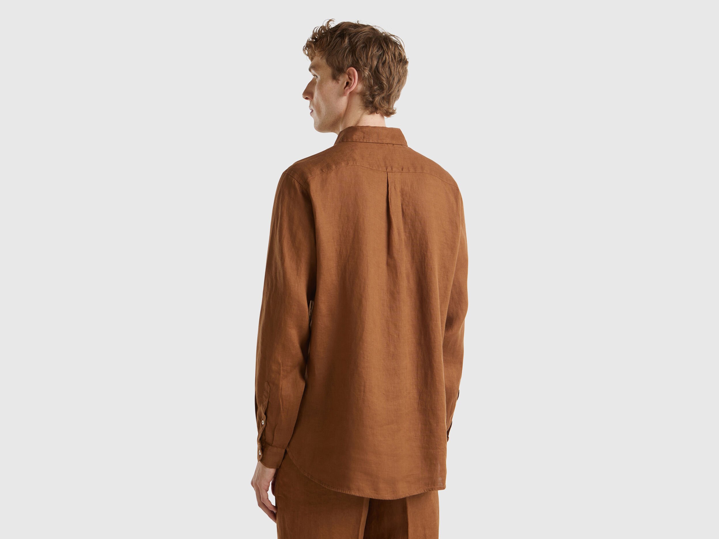 Shirt in pure linen - Brown | Benetton