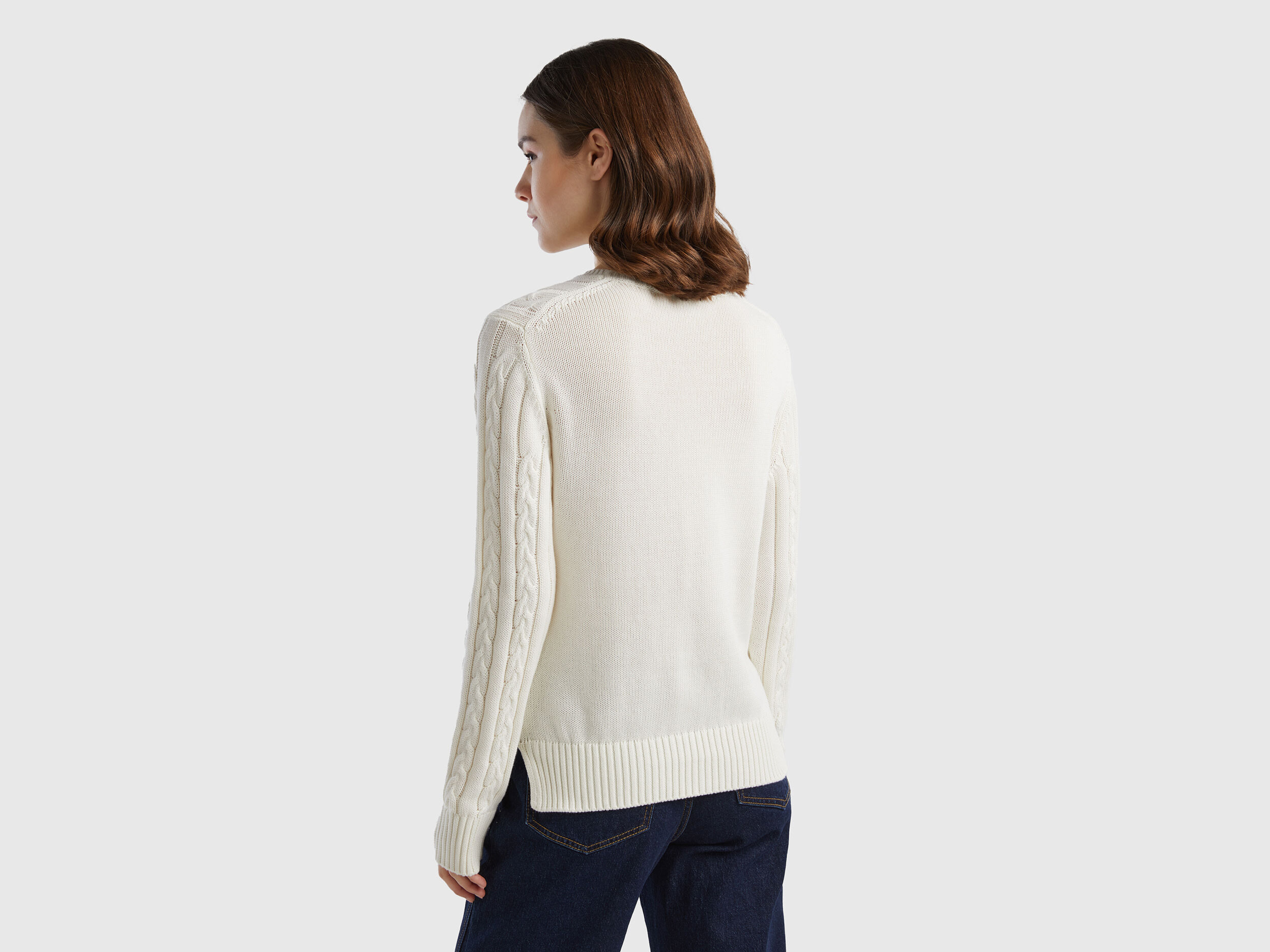 White cotton cable knit sweater store
