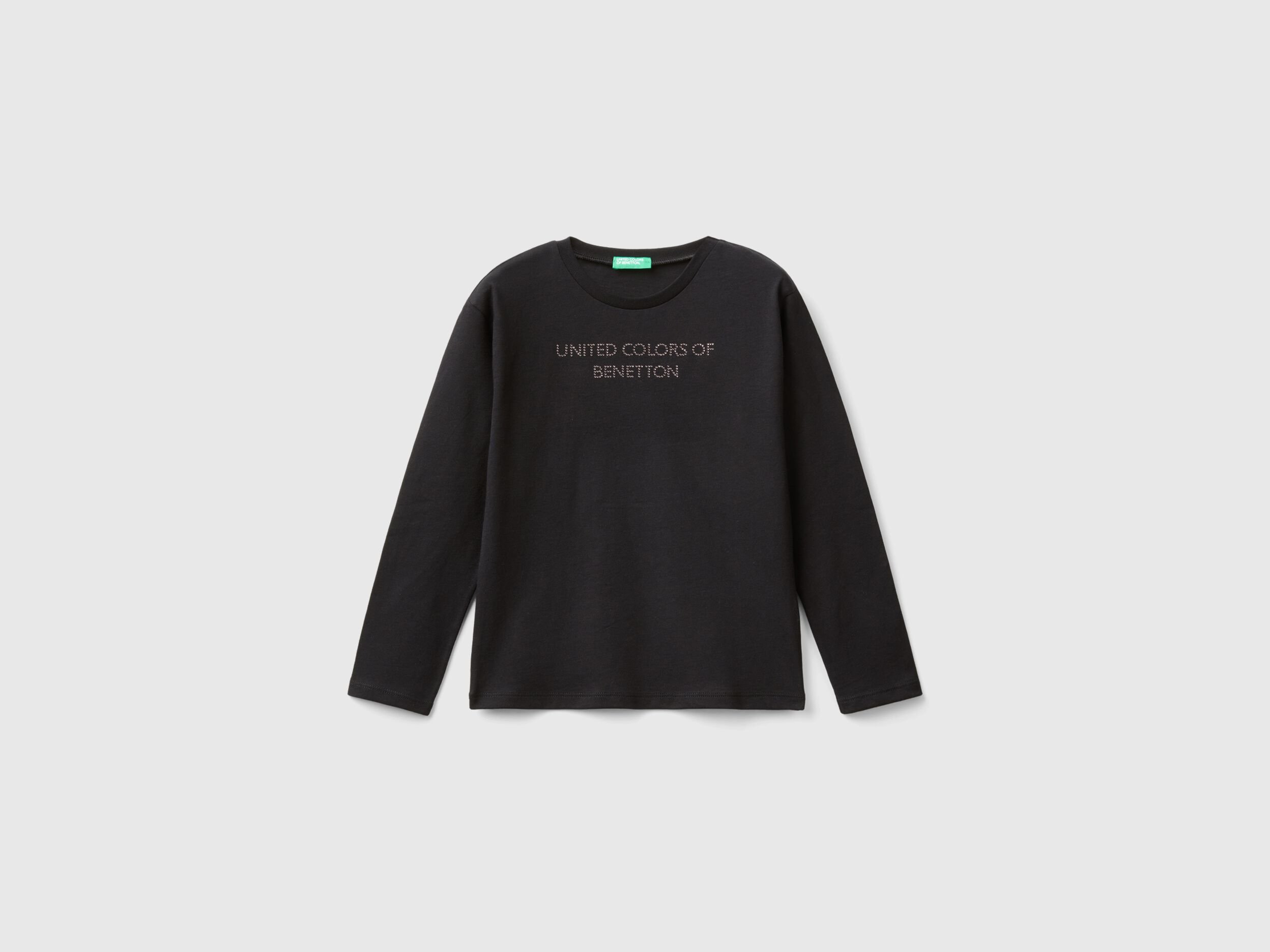 最前線の T-shirt with rhinestone logo - Black | Benetton カットソー(長袖/七分)