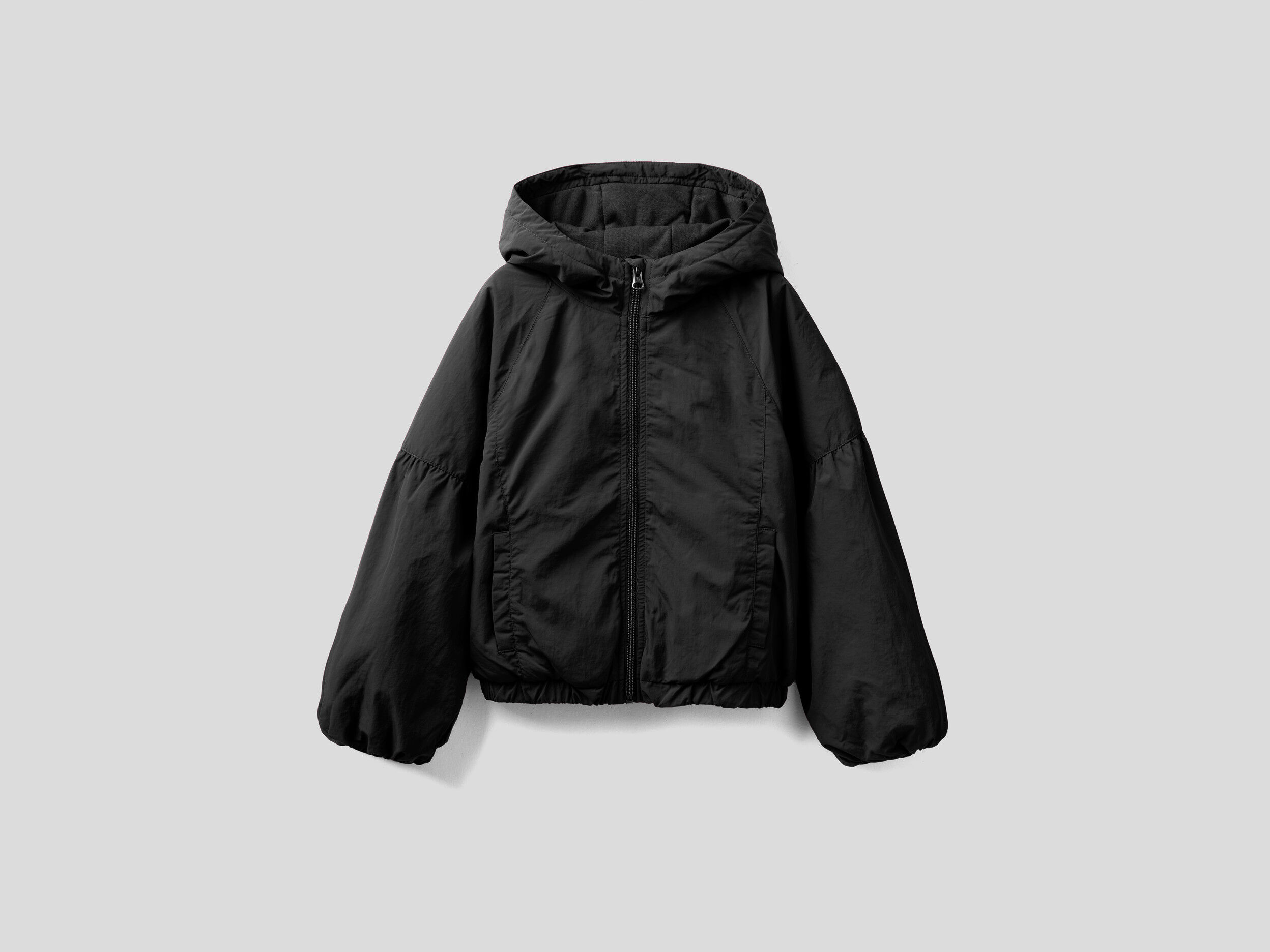 Jacket with balloon sleeves - Black | Benetton