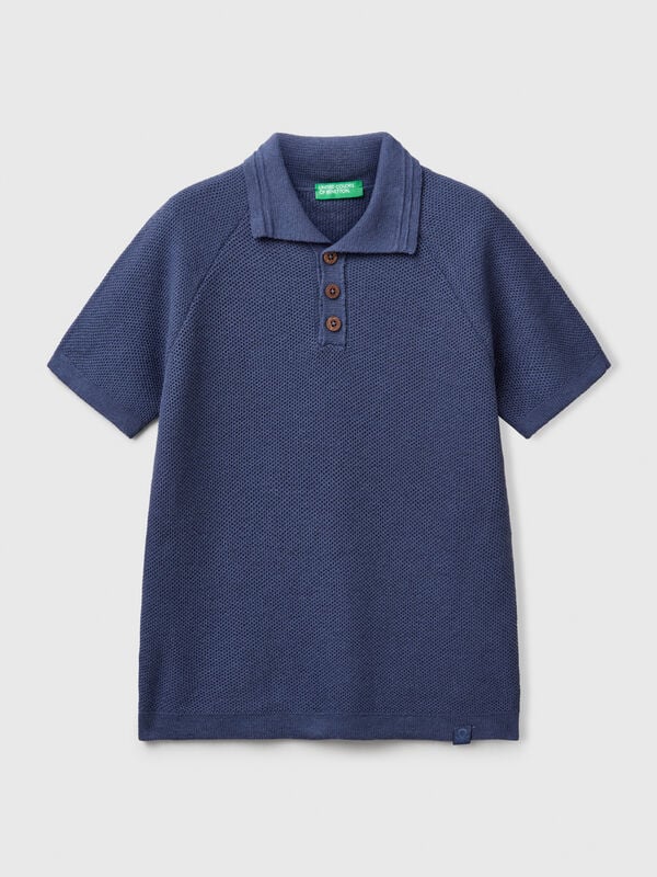 Polo de manga corta en mezcla de lino Niño