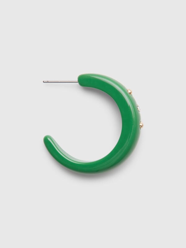 Green hoop earrings with rhinestones and studs Women