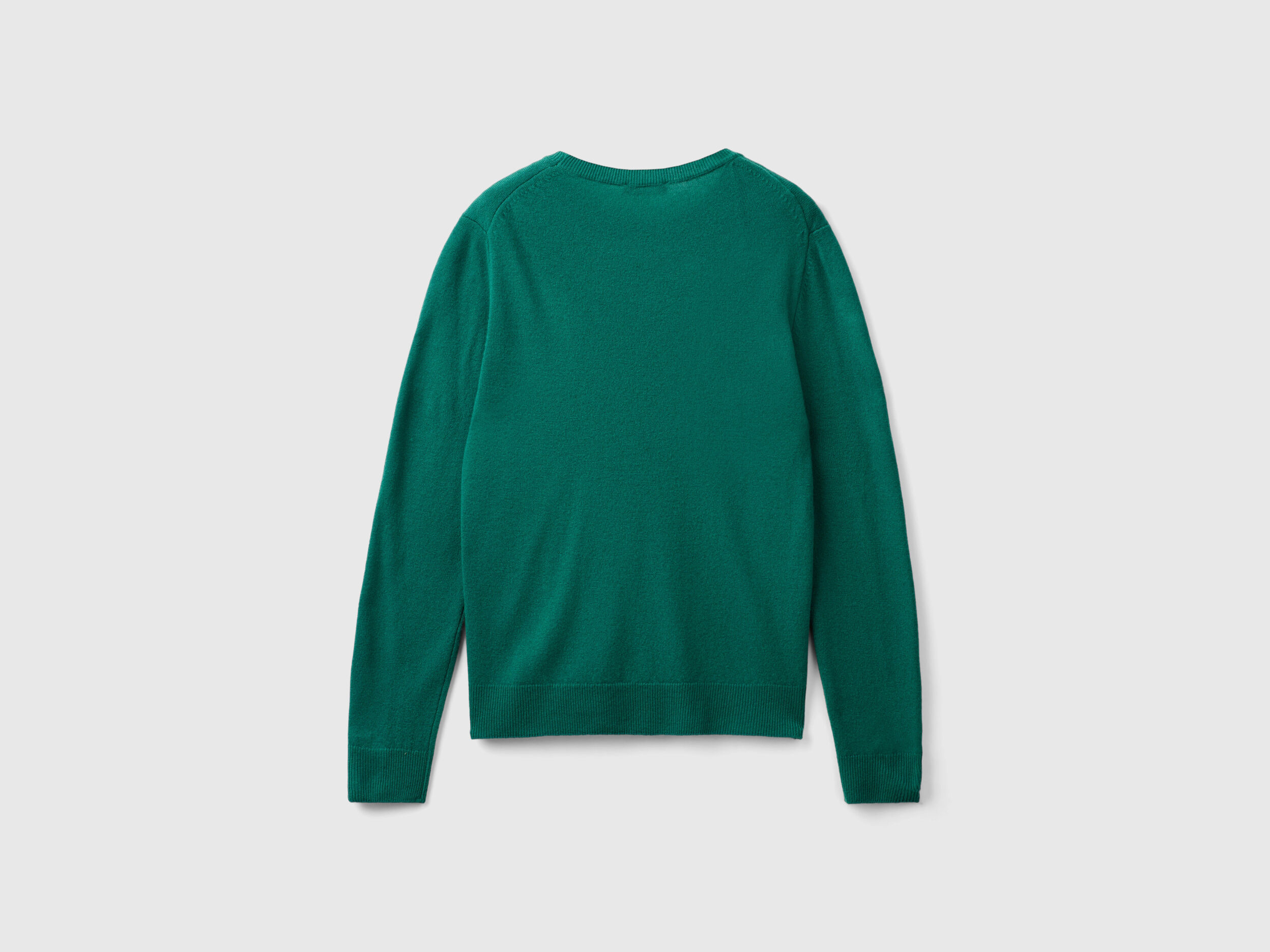 Forest green crew neck sweater in pure Merino wool - Dark