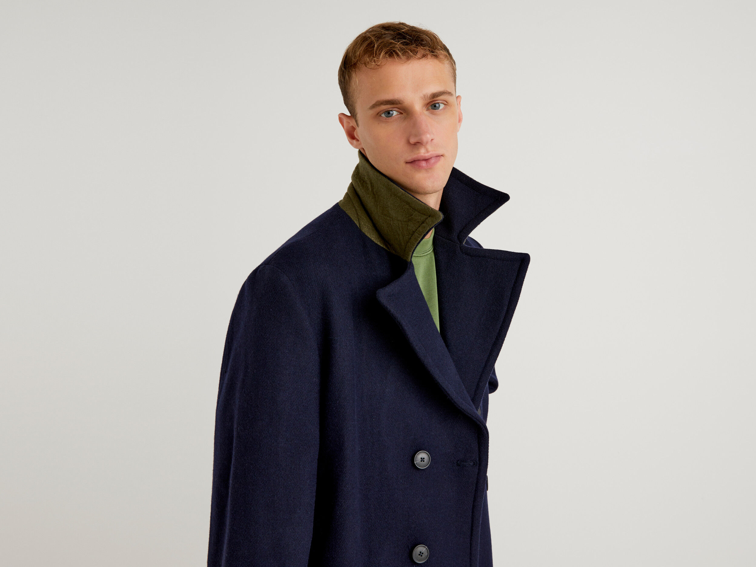 Short double-breasted coat - Dark Blue | Benetton