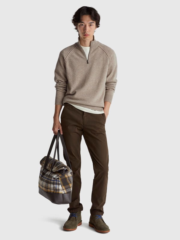 Jersey con cremallera 100% lana merina Hombre