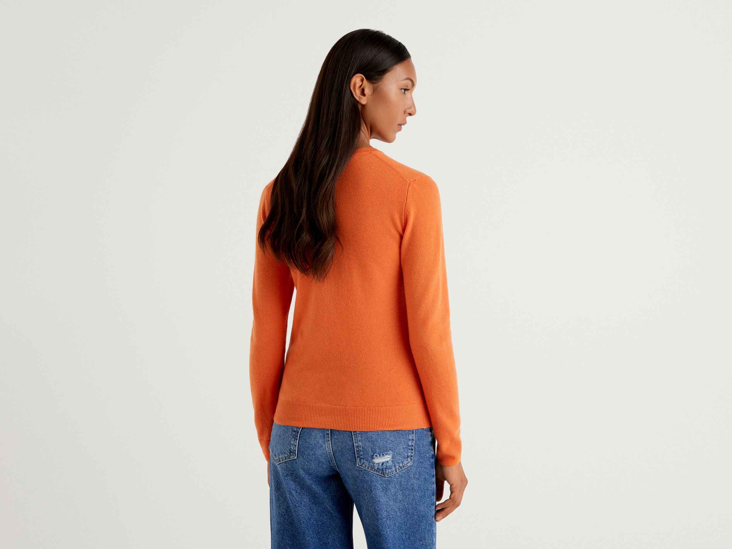 Orange crew neck sweater women's discount