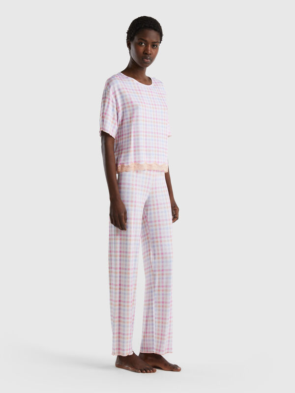 Patterned trousers in stretch viscose Women