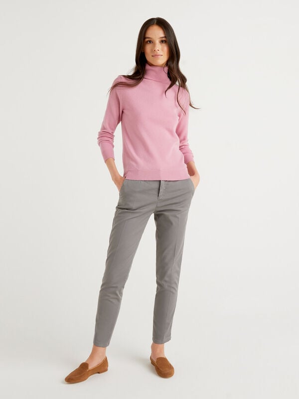 Pink turtleneck sweater in pure Merino wool Women
