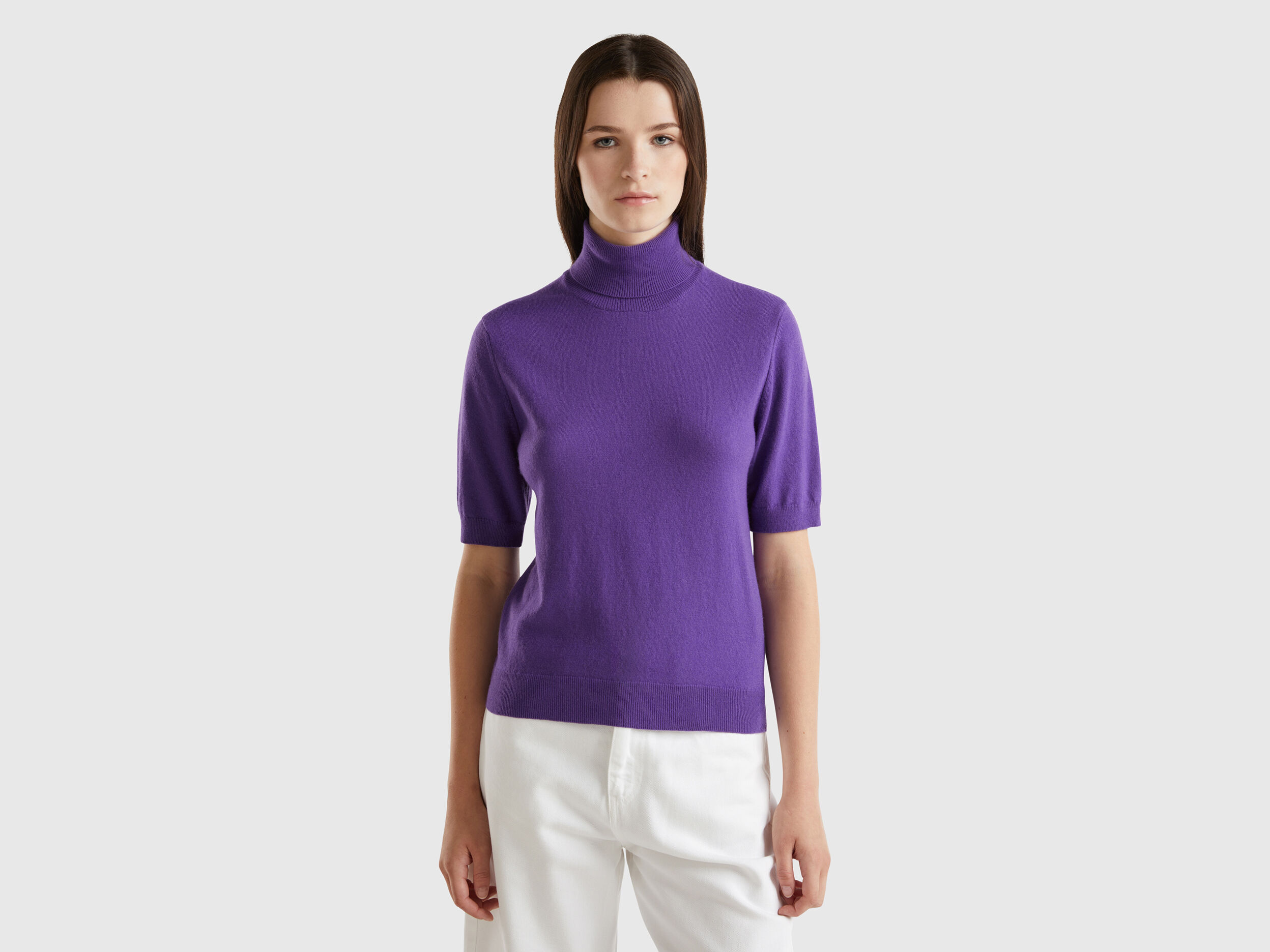 Purple short sleeve turtleneck in cashmere blend Purple Benetton