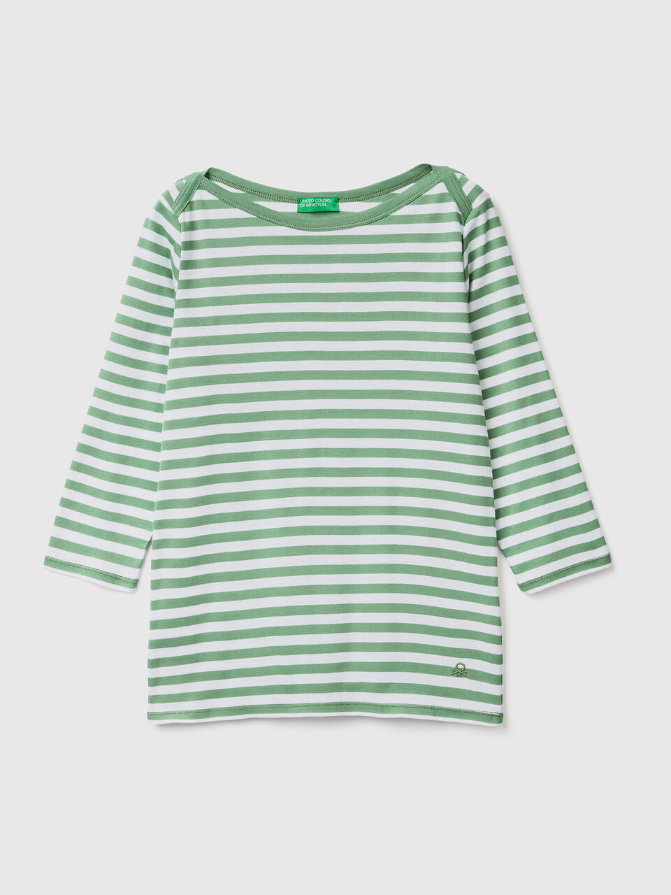 Striped 3/4 sleeve t-shirt in 100% cotton - Green | Benetton