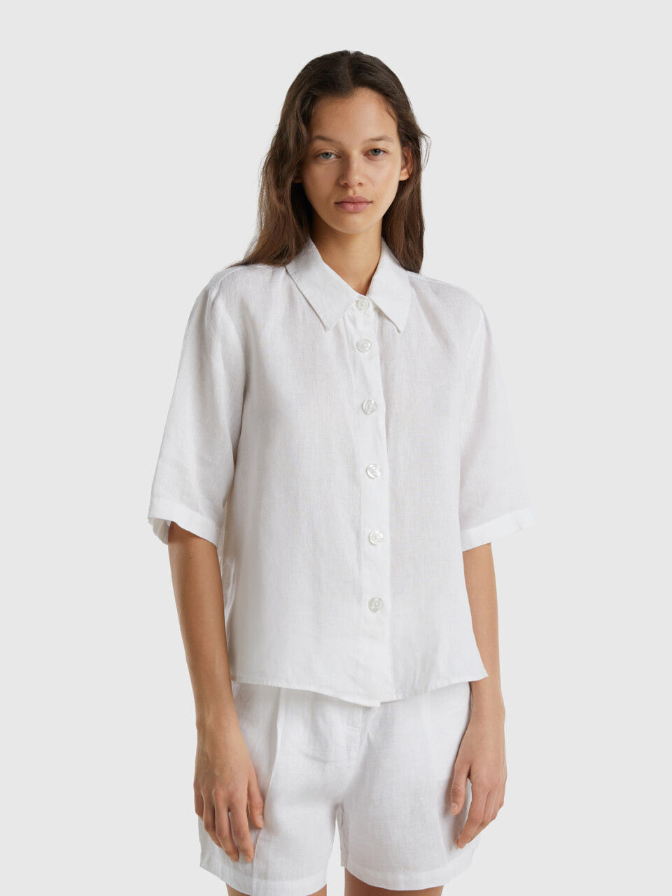 Bermudas de puro lino Blanco Benetton