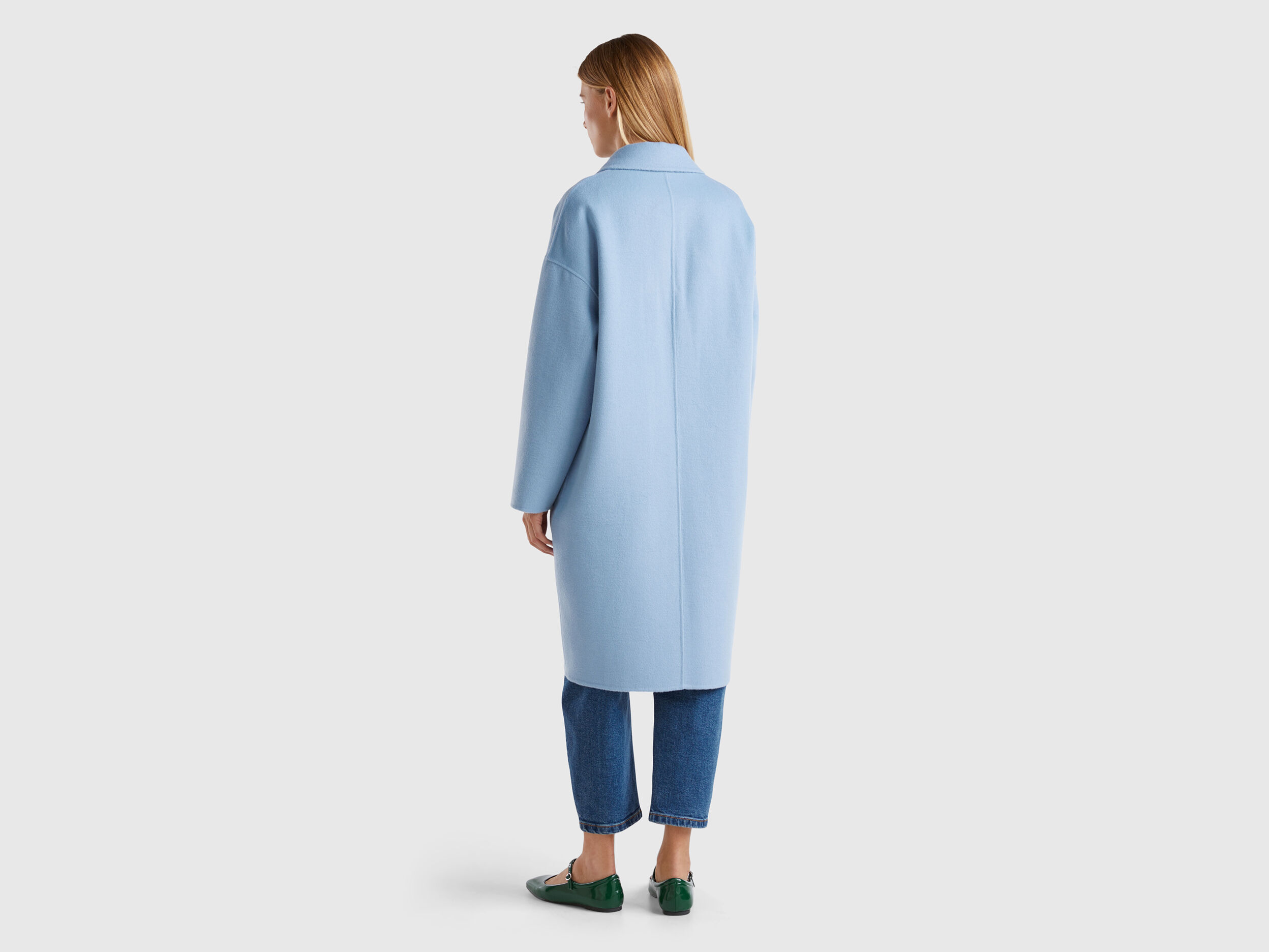 Light blue wool blend coat deals