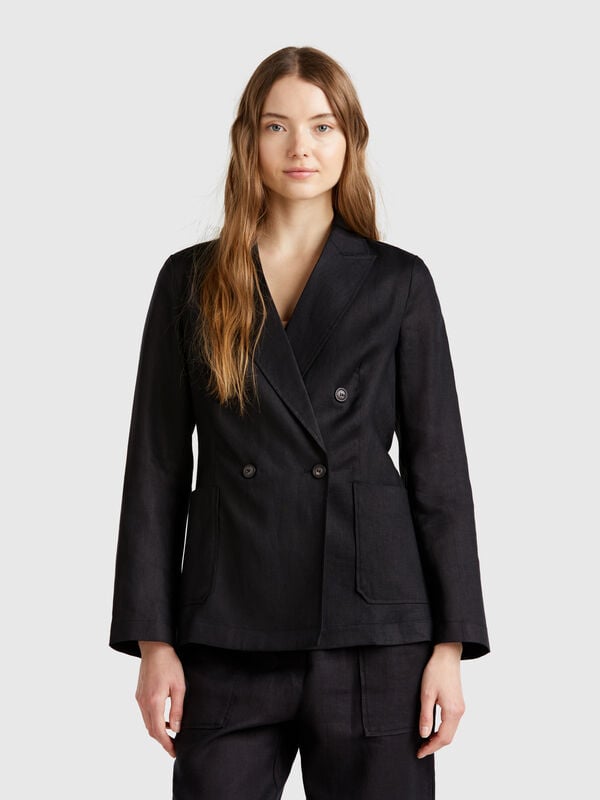 Double-breasted jacket in pure linen Women