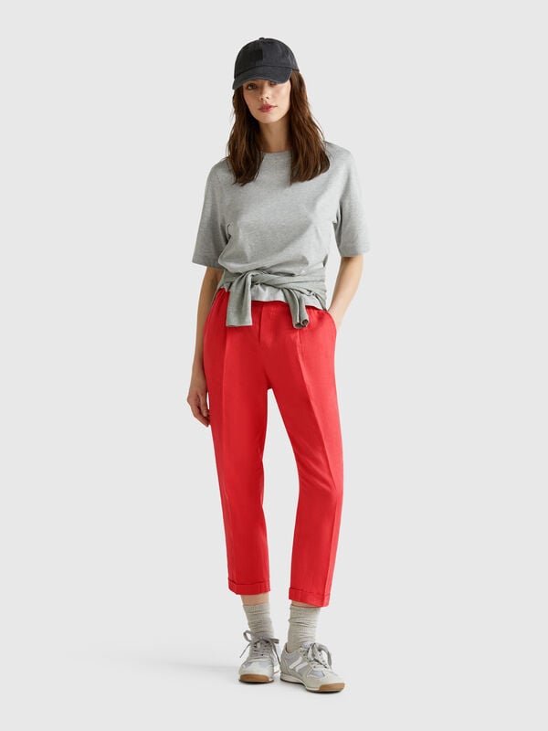 Pantalón cropped 100% lino Mujer