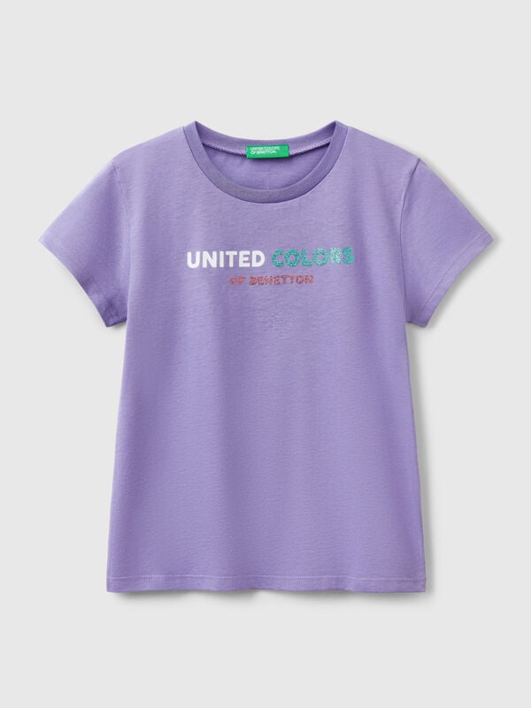 Camiseta de algodón con logotipo de purpurina Niña