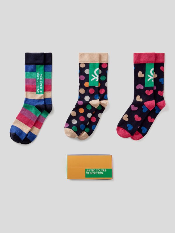 Gift box with three pairs of jacquard socks Women