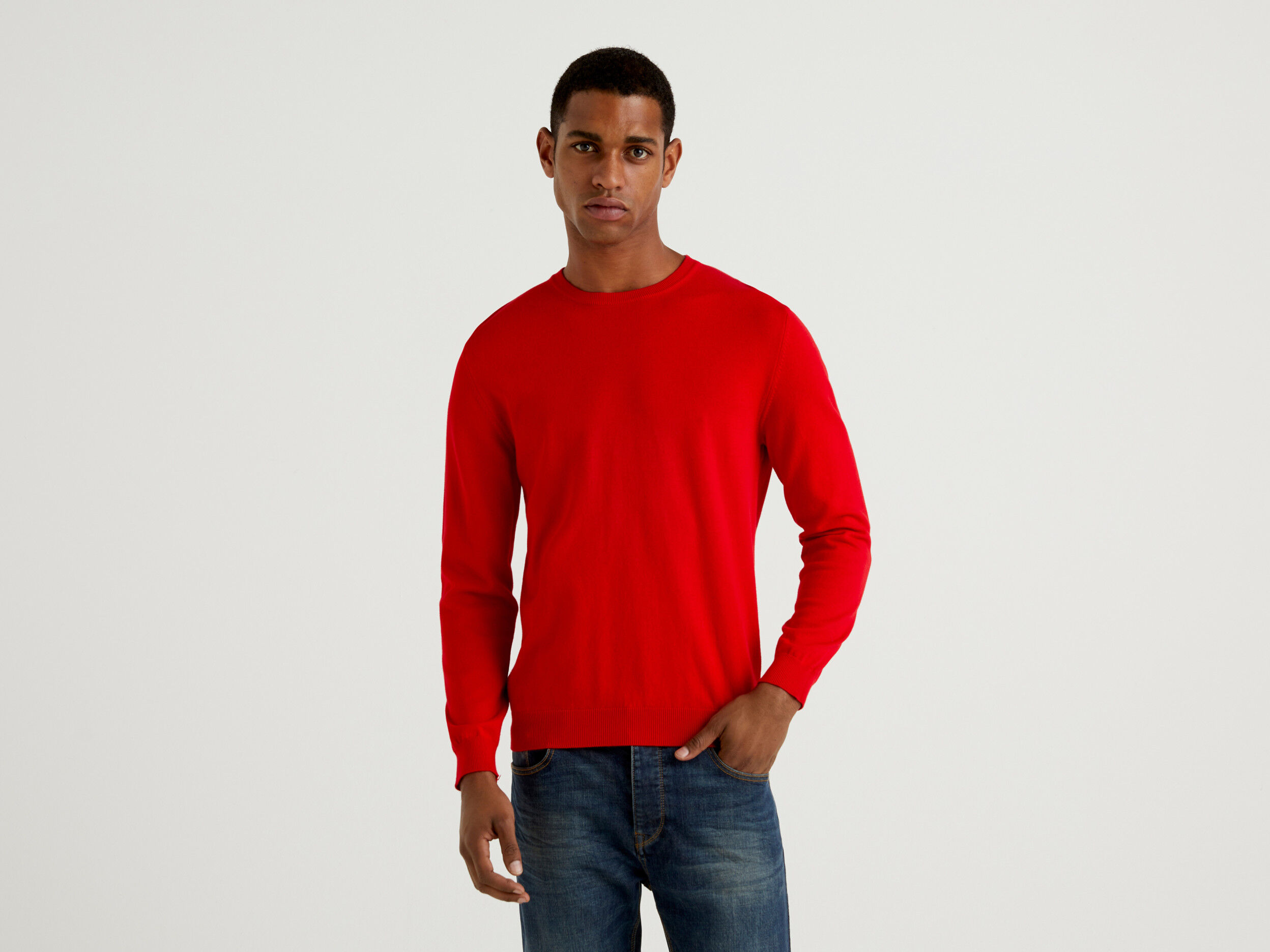 100 cotton crew neck sweater Red Benetton