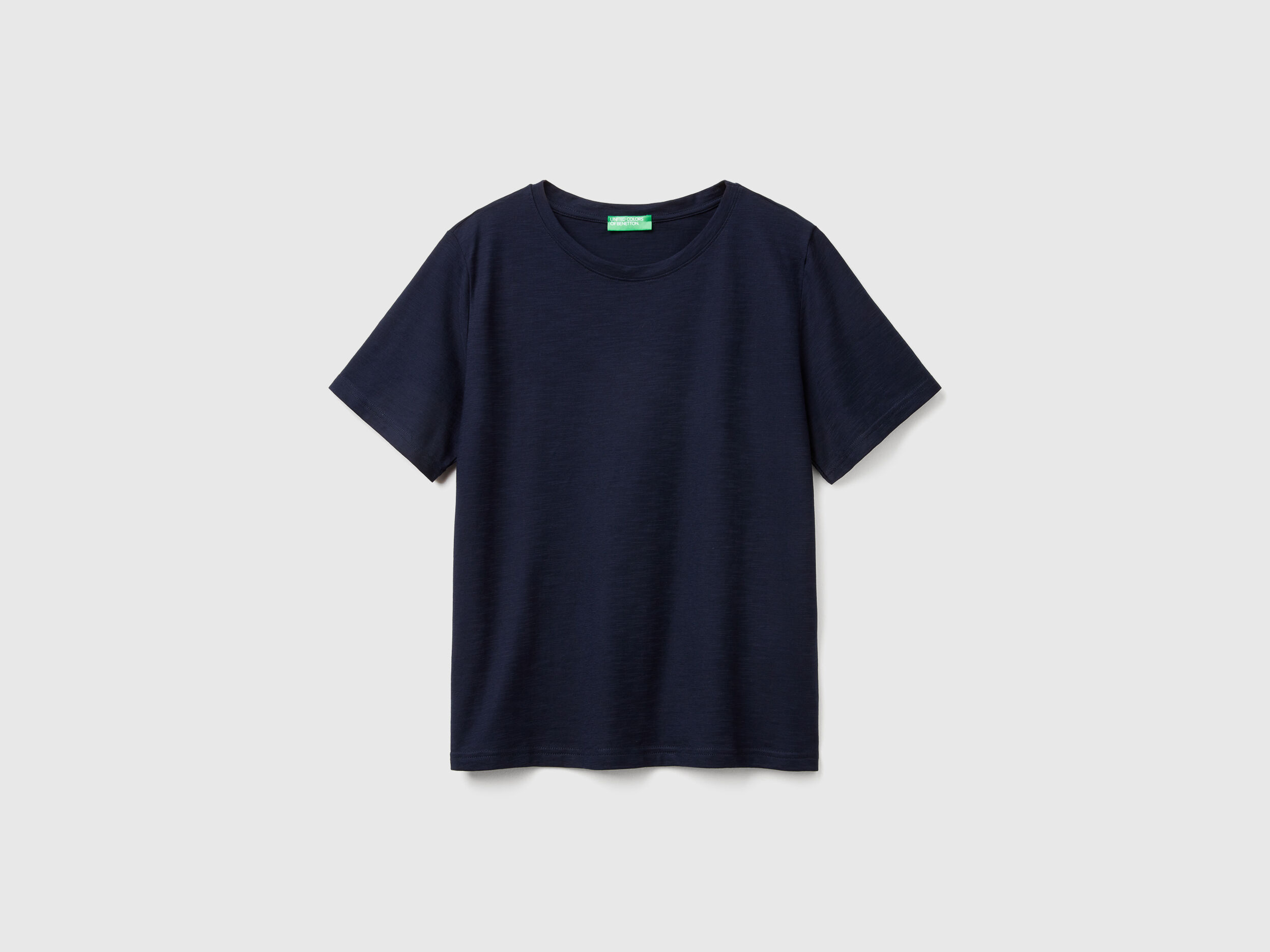 Crew neck t-shirt in slub cotton - Dark Blue | Benetton
