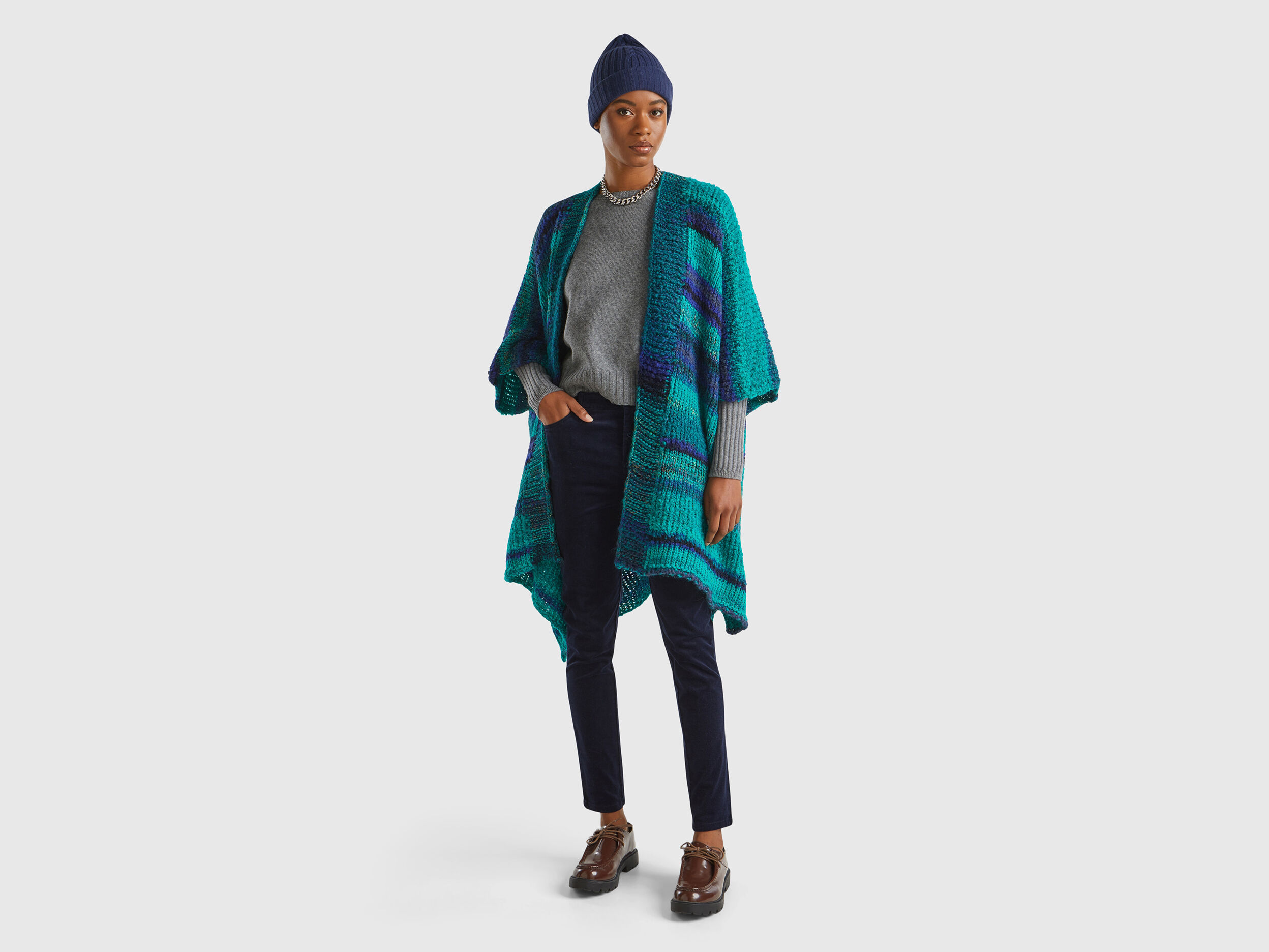 Multicolor poncho in wool blend - Multi-color | Benetton