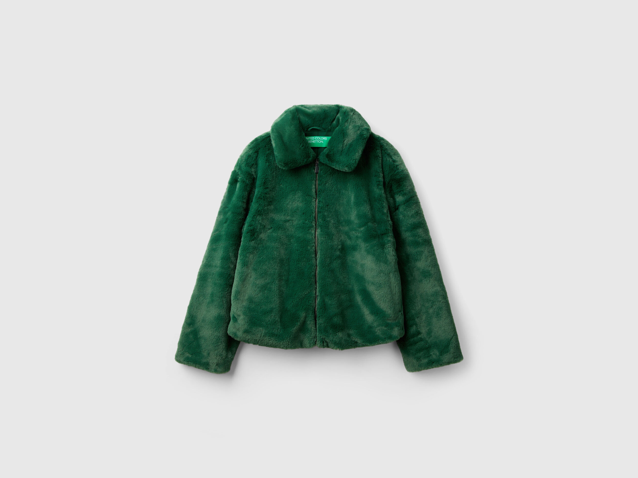 Jacket in faux fur - Dark Green | Benetton