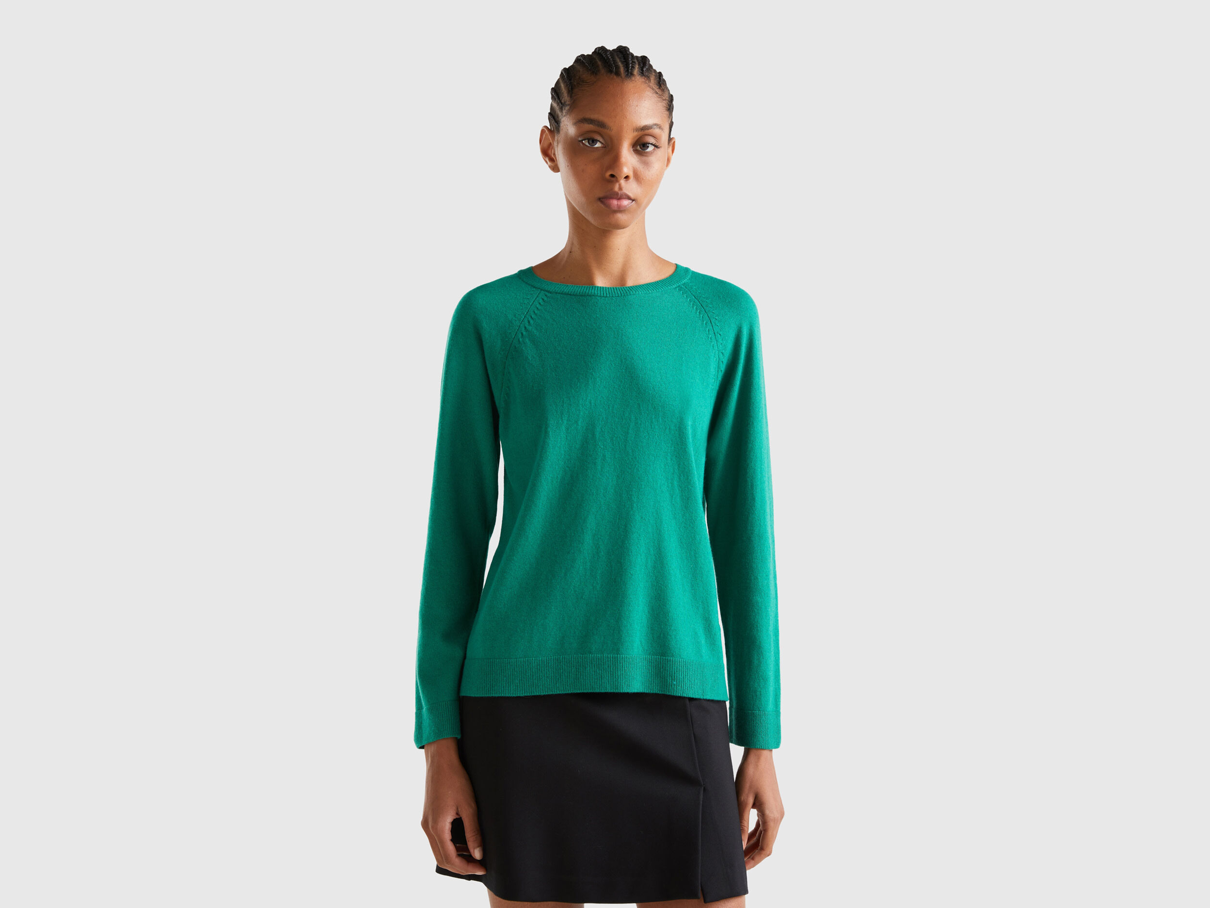 Forest green crew neck sweater in cashmere and wool blend Green