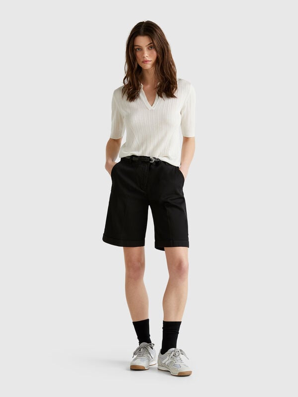 Bermudas with cuff in stretch cotton Women