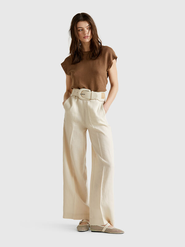 Pantalón palazzo de 100% lino Mujer