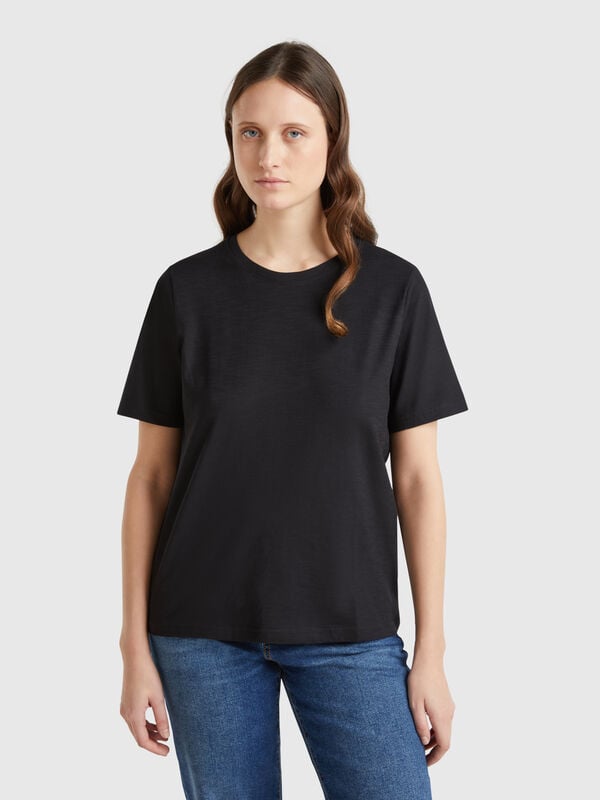 Camiseta de cuello redondo de algodón flameado Mujer