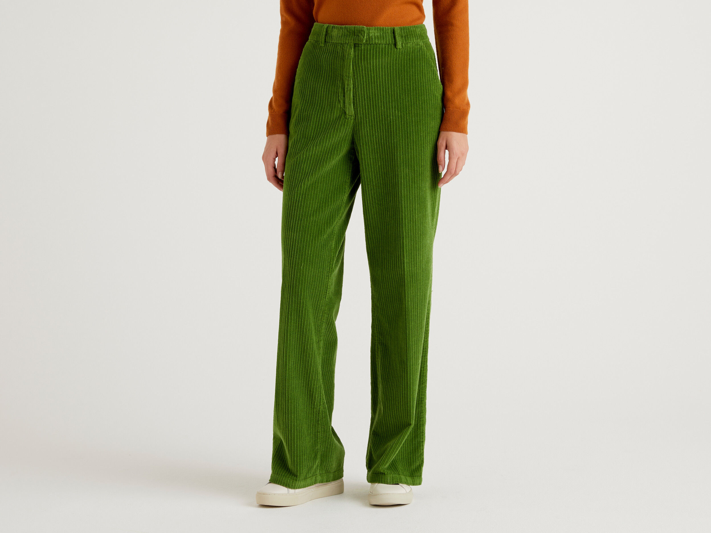 Velvet wide leg trousers Olive Green Benetton