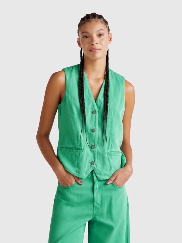 Chaleco mezcla algodón verde Mujer