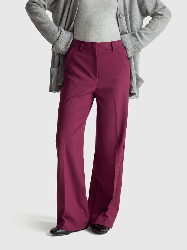 Pantalones anchos de mezcla de viscosa elástica Mujer