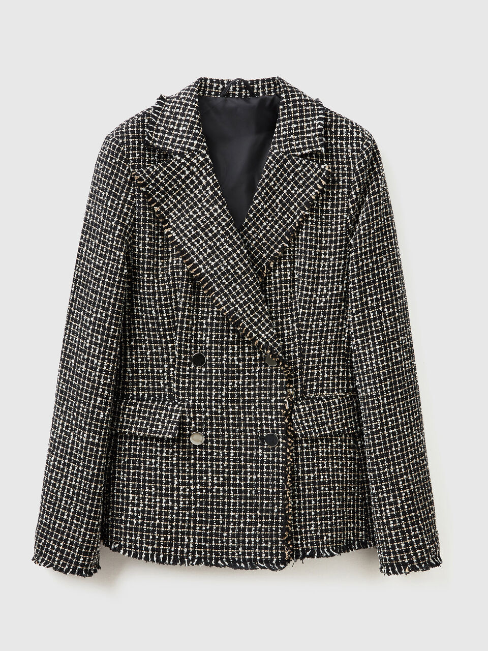 Double Breasted Houndstooth Blazer in Black