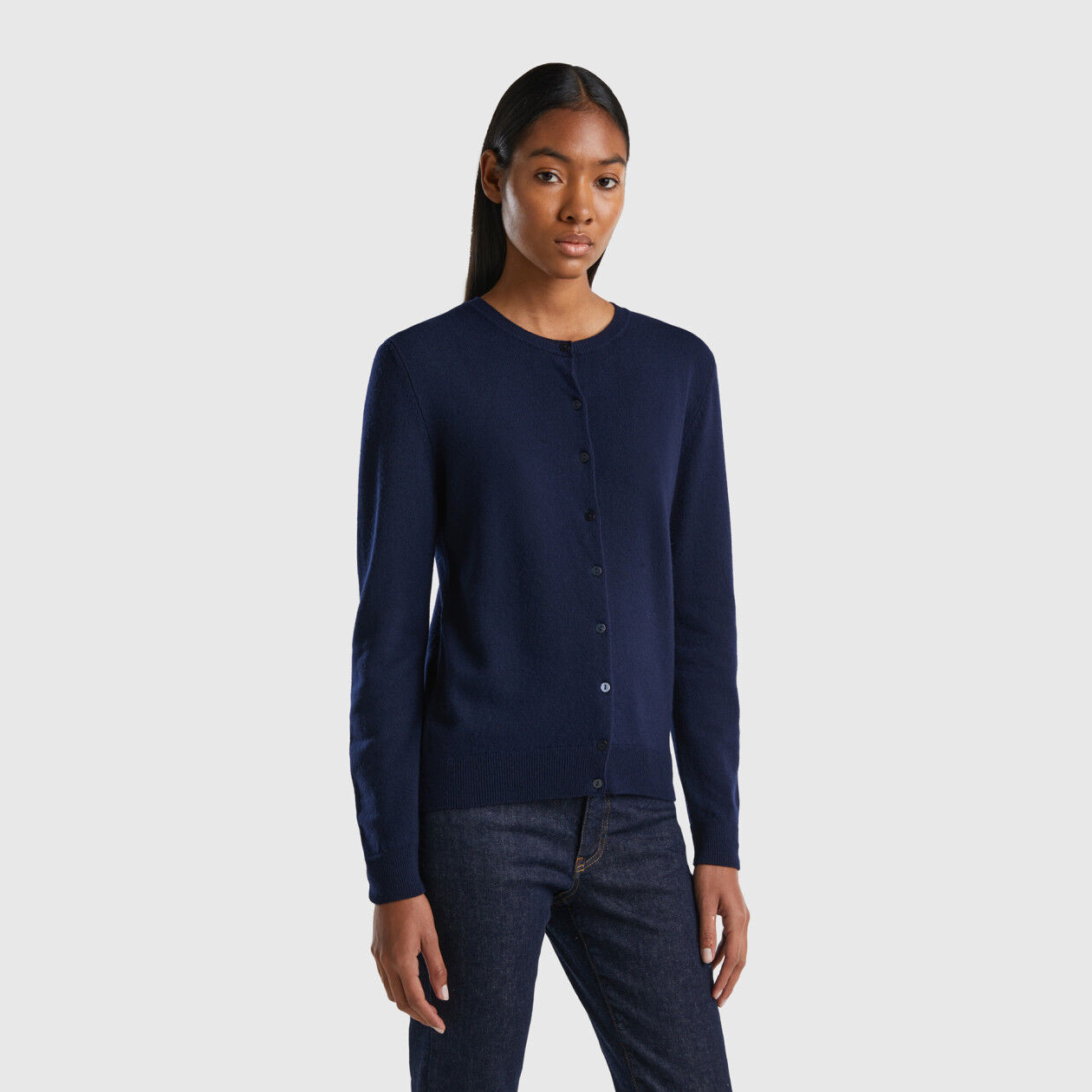 Navy round best sale neck cardigan