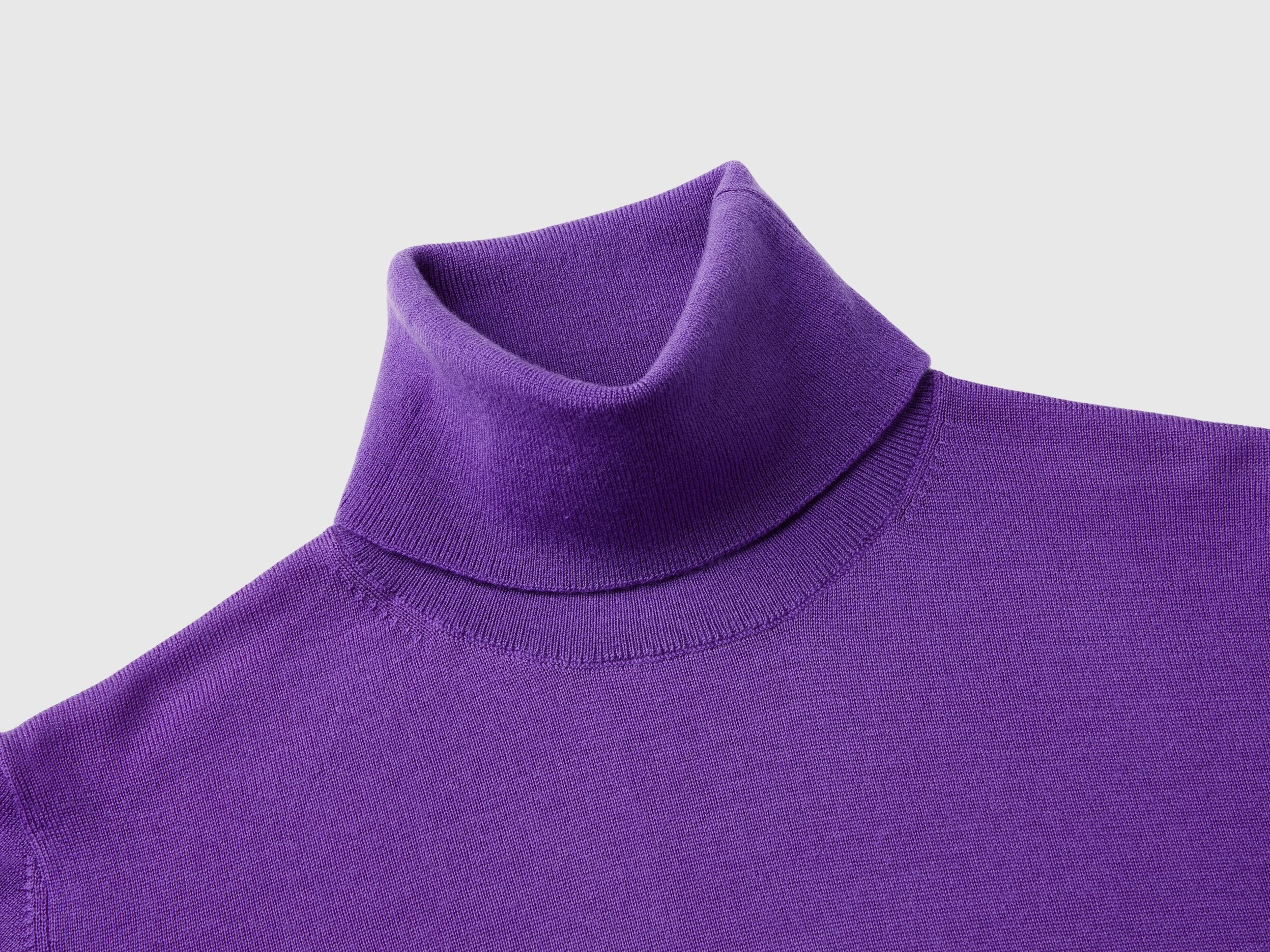 Turtleneck in pure Merino wool - Purple | Benetton Turtleneck in pure Merino wool - Purple | Benetton