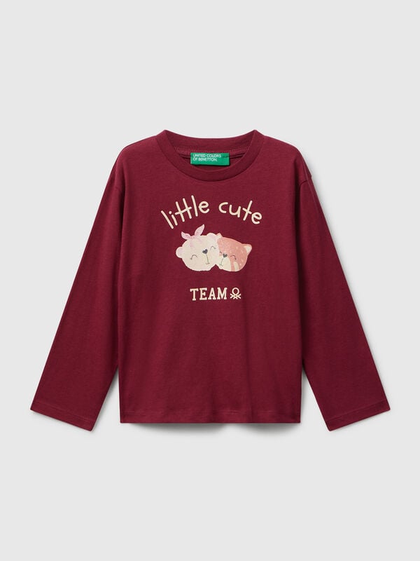 Camiseta de algodón con estampado de purpurina Niña
