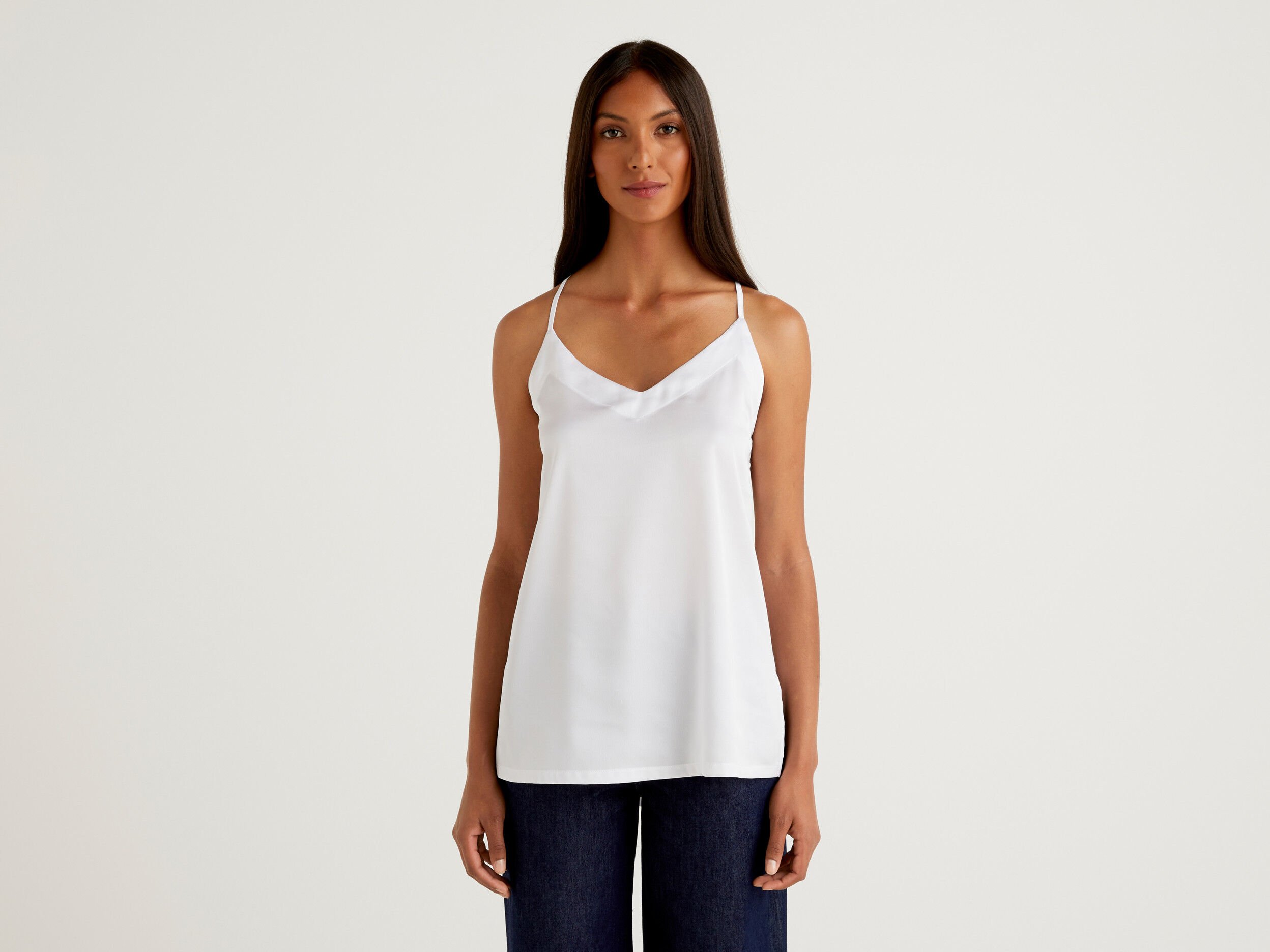 Satin white tank top sales