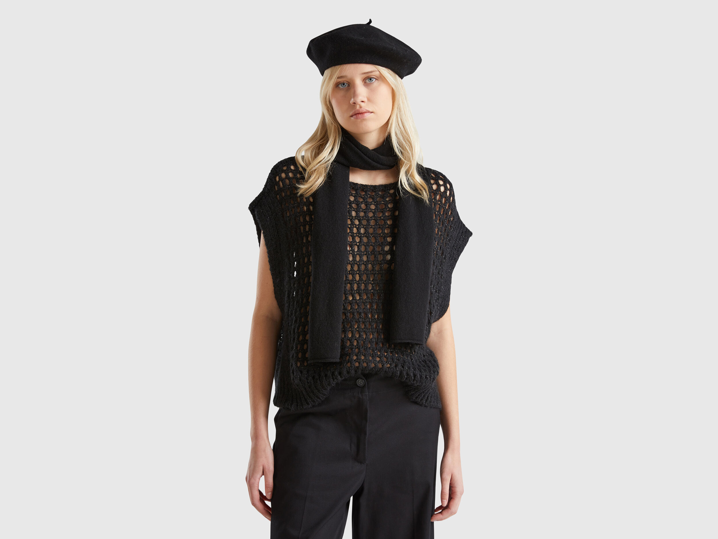 Pure cashmere scarf - Black | Benetton