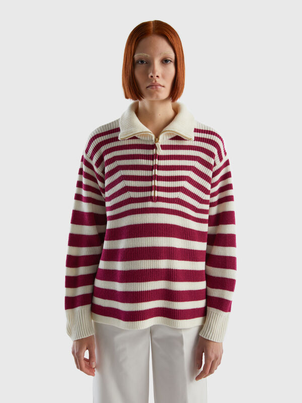 High neck striped sweater Women