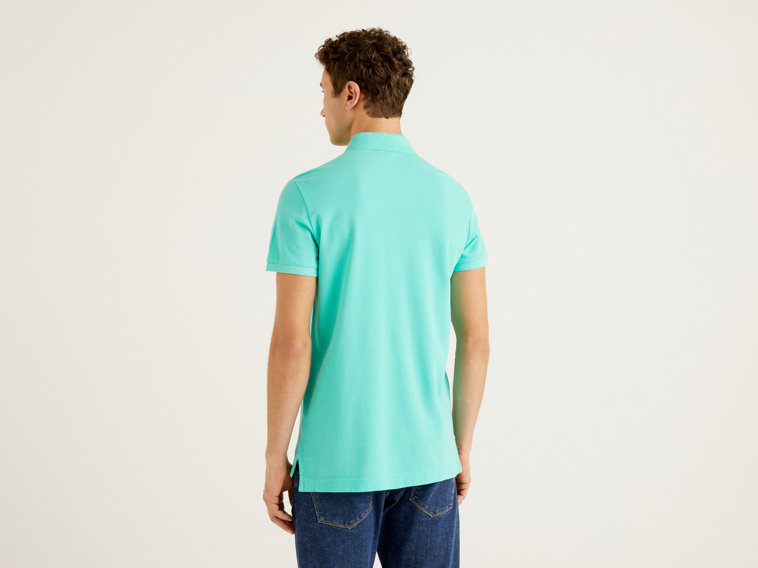Polo verde agua slim fit Turquesa Benetton