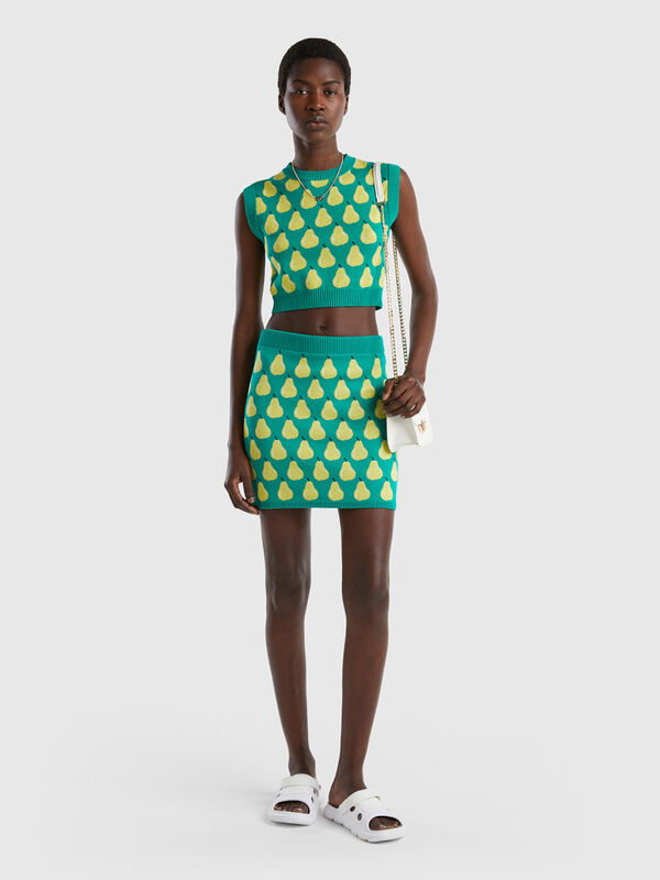 Green mini skirt with pear pattern Women