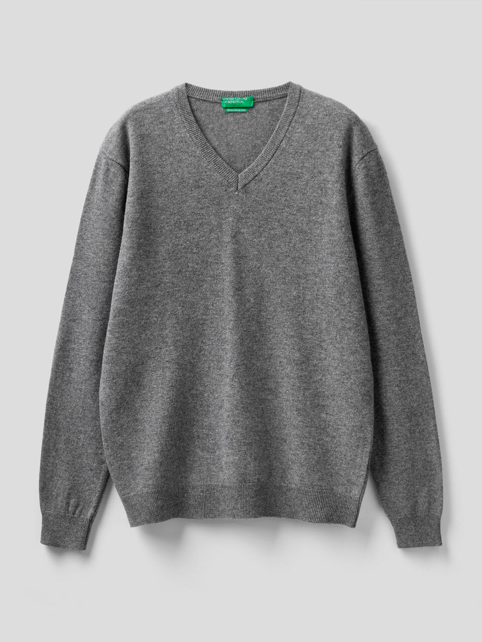 Dark Gray V Neck Sweater In Pure Merino Wool