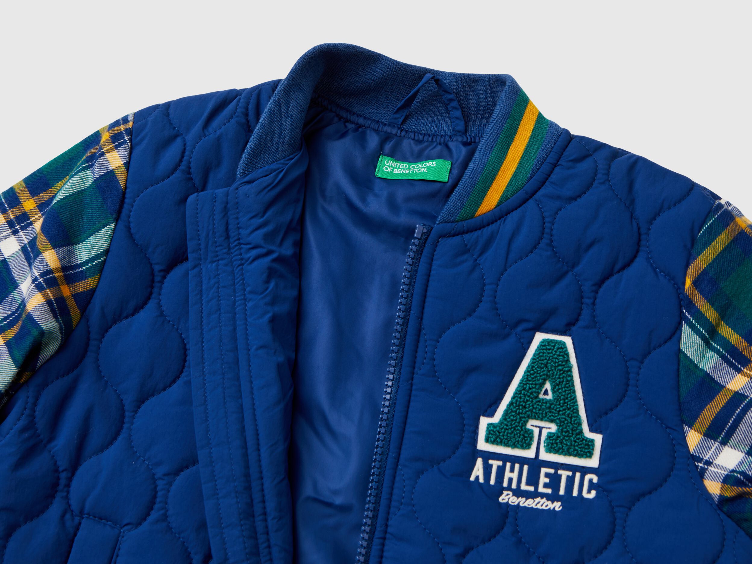 Bomber jacket with tartan sleeves - Multi-color | Benetton