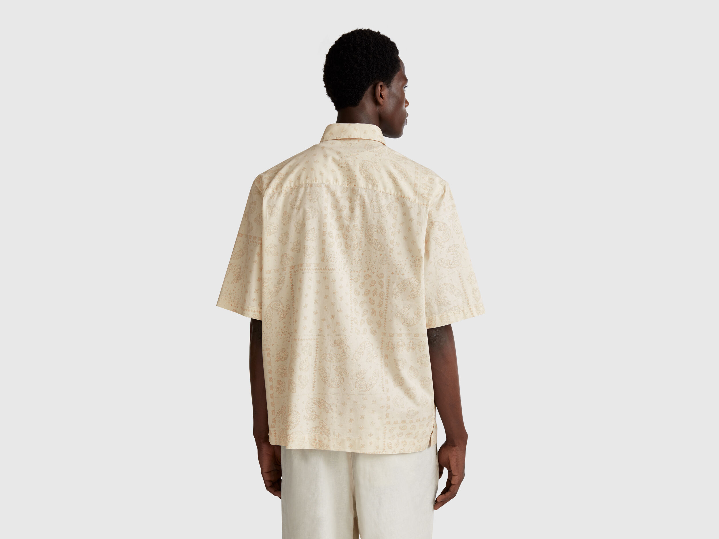Short sleeve patterned shirt - Beige | Benetton
