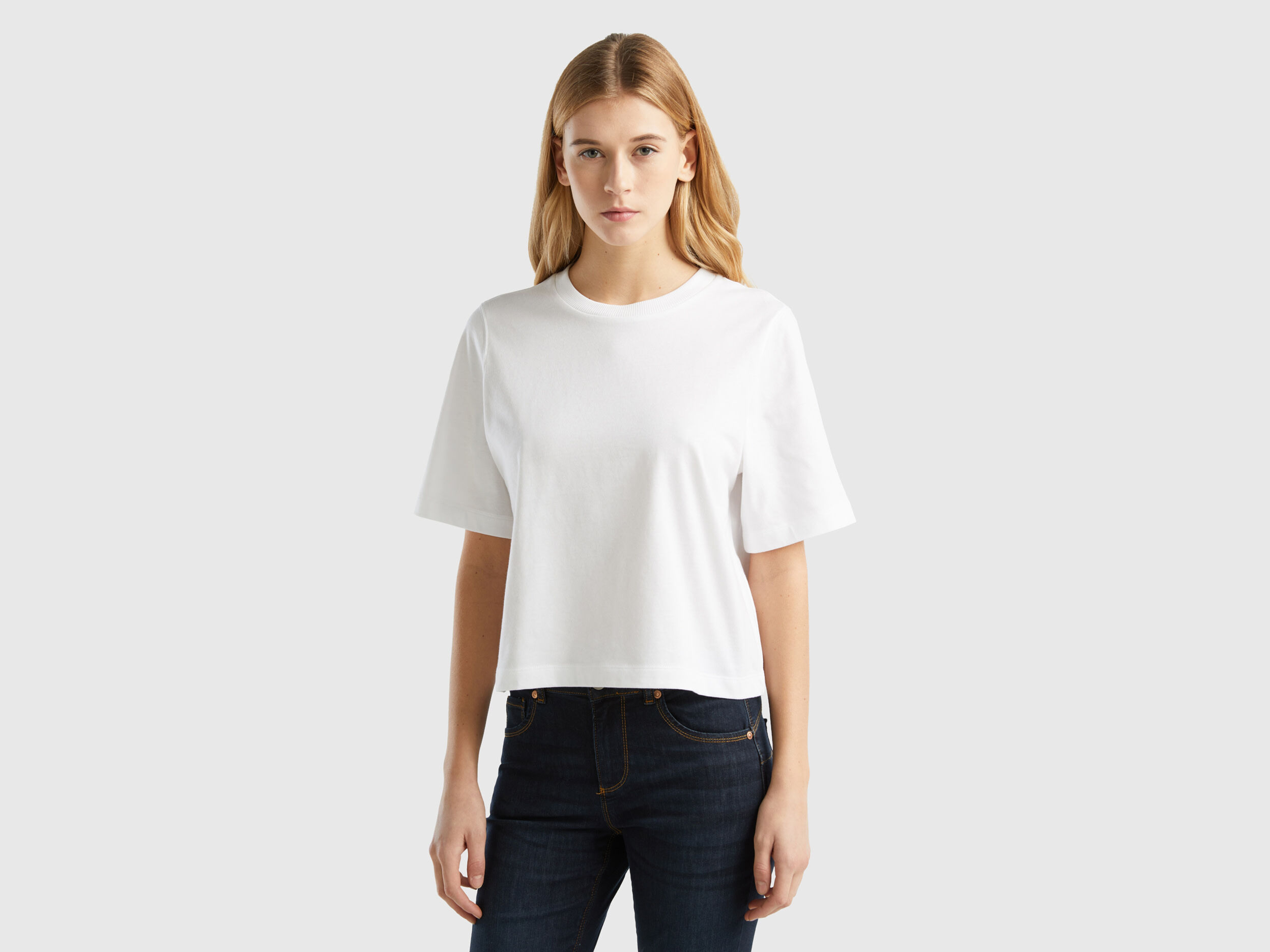 100 cotton boxy fit t shirt White Benetton
