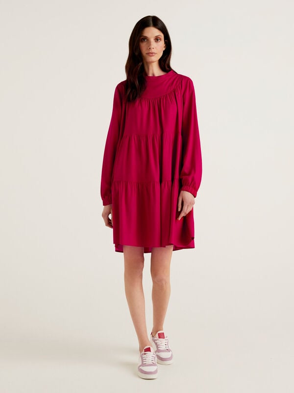 Dress with frills in sustainable viscose Women