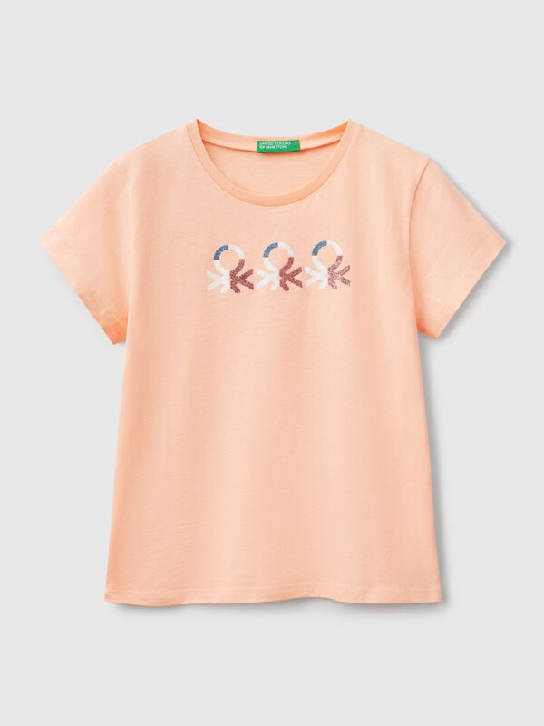 Camiseta de algodón con logotipo de purpurina Niña