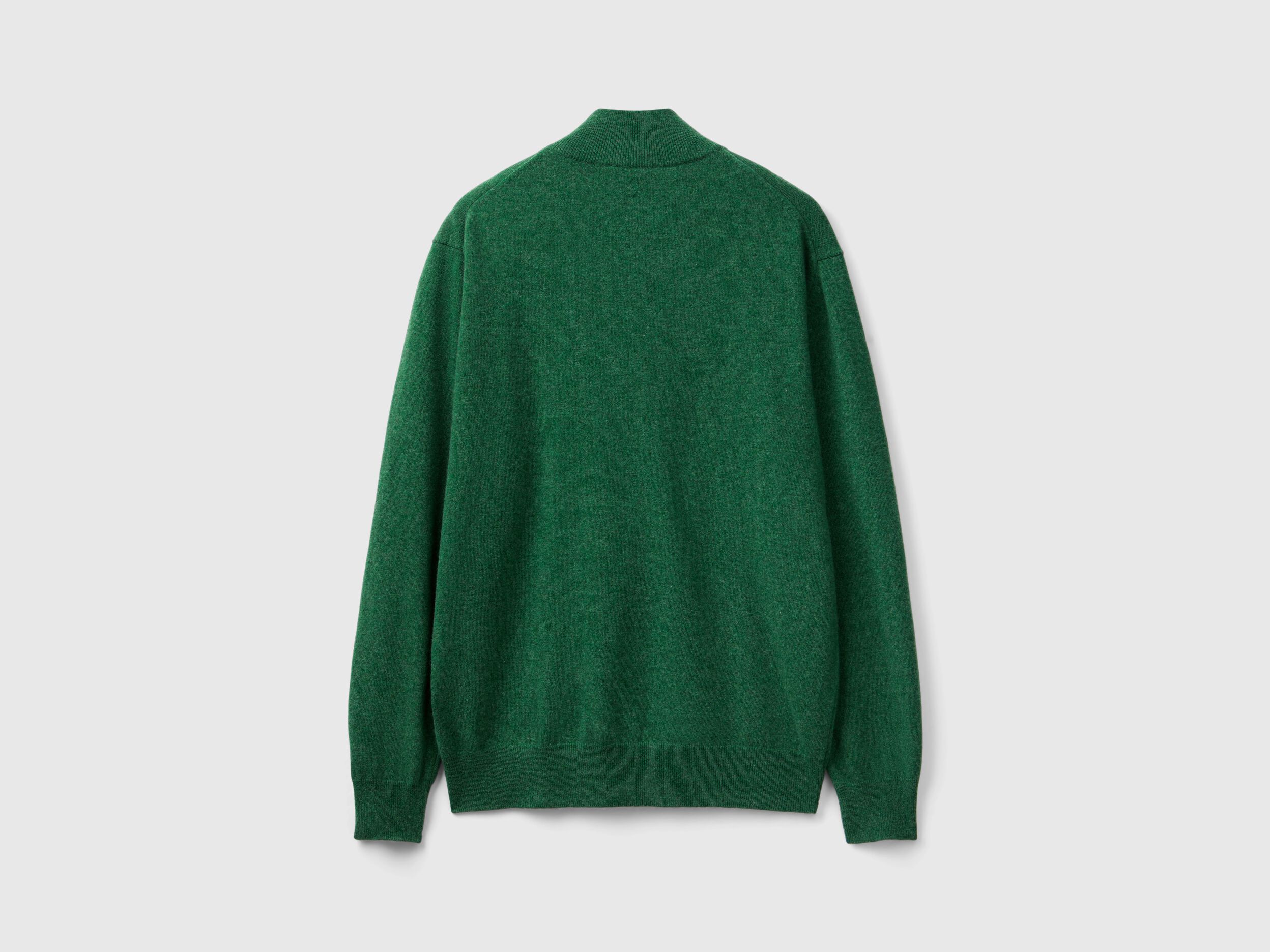 Marl green zip-up sweater in 100% Merino wool - Green | Benetton