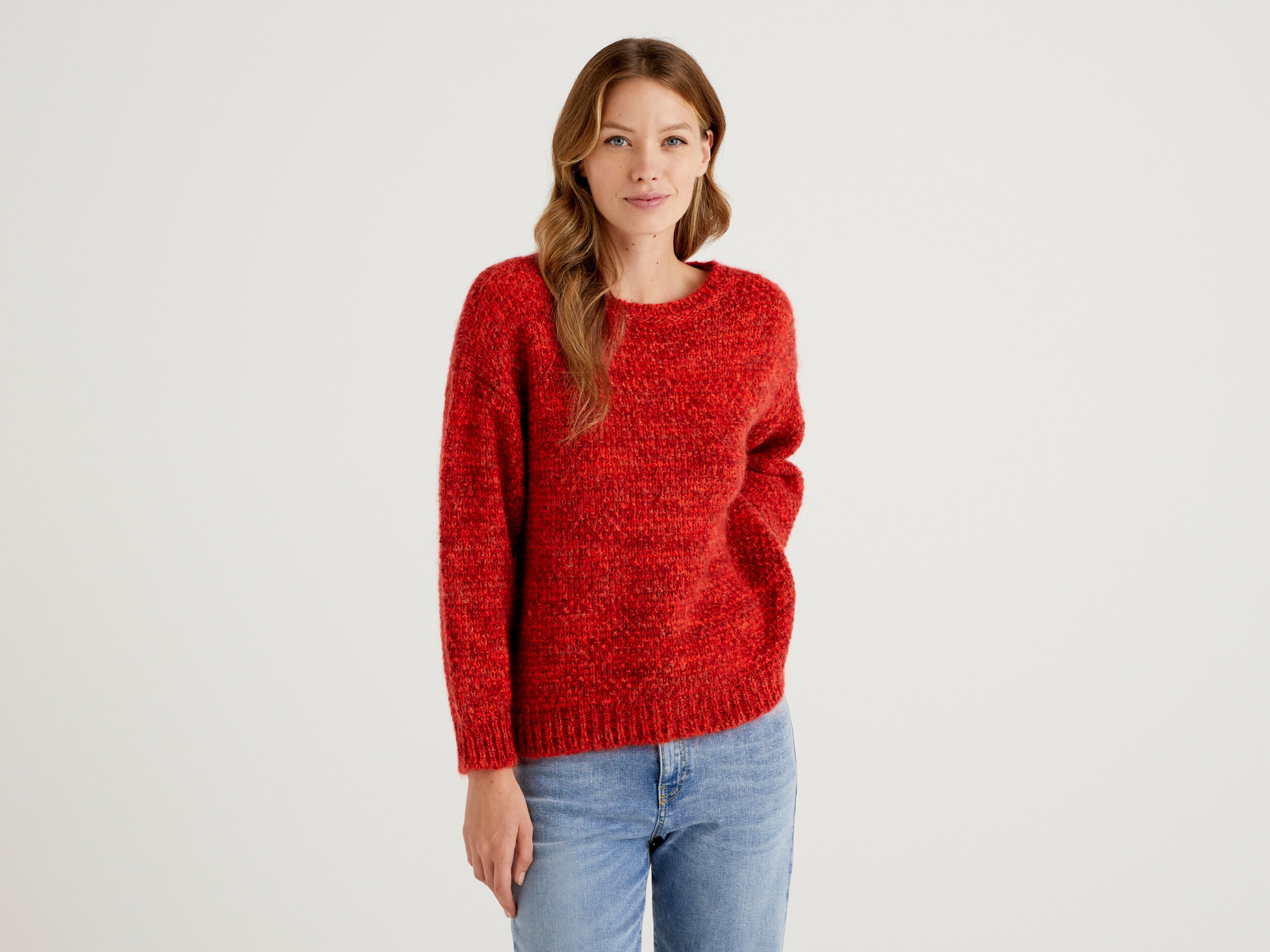 Boxy fit sweater in mohair blend - Red | Benetton