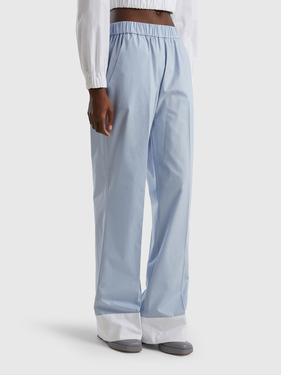 100% cotton trousers with cuffs - Sky Blue