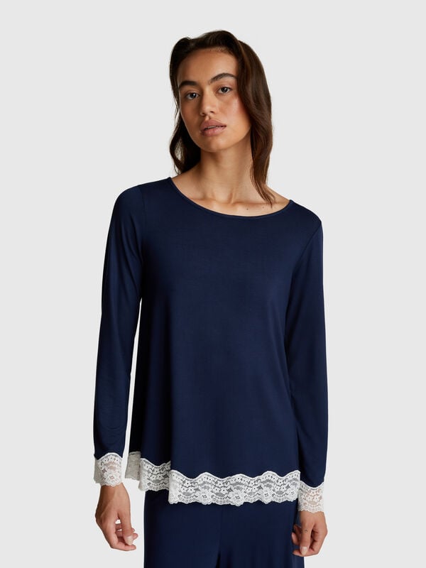 Camisa fluida con encaje Mujer